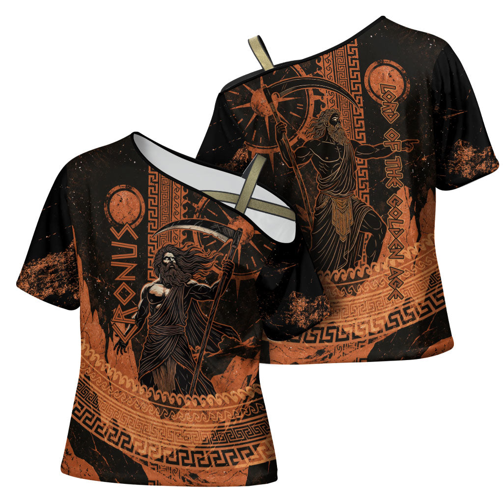 Cronus Lord Of Golden Age Cross Shoulder Shirt Titan King Cronus Scythe Greek Key Art