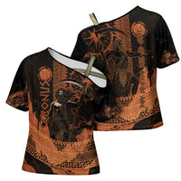 Cronus Lord Of Golden Age Cross Shoulder Shirt Titan King Cronus Scythe Greek Key Art