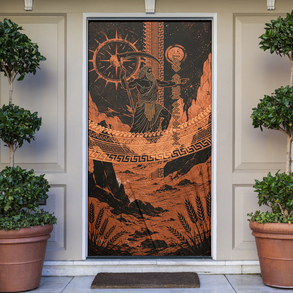 Cronus Lord Of Golden Age Door Cover Titan King Cronus Scythe Greek Key Art