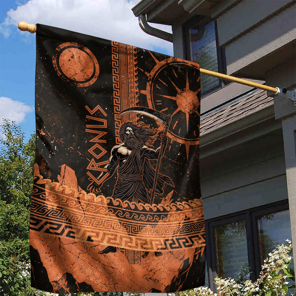 Cronus Lord Of Golden Age Garden Flag Titan King Cronus Scythe Greek Key Art