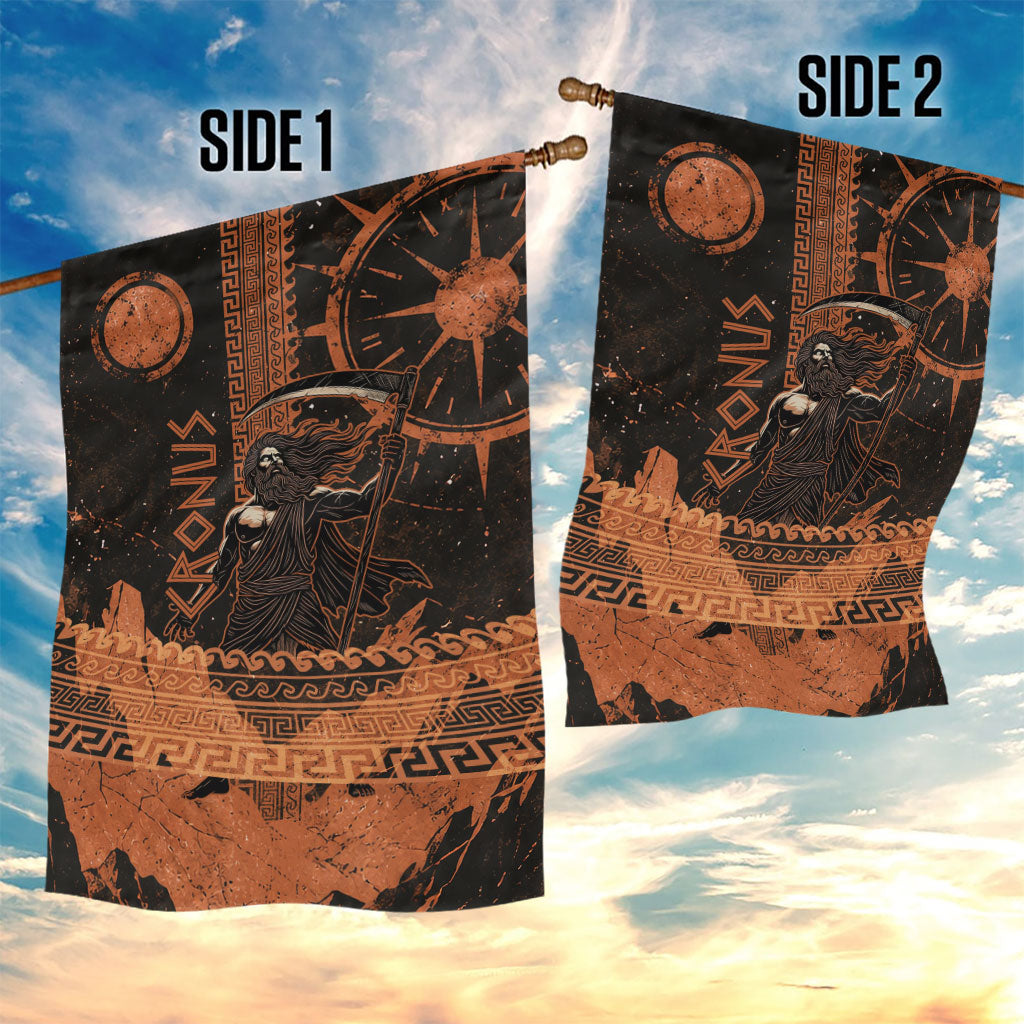 Cronus Lord Of Golden Age Garden Flag Titan King Cronus Scythe Greek Key Art