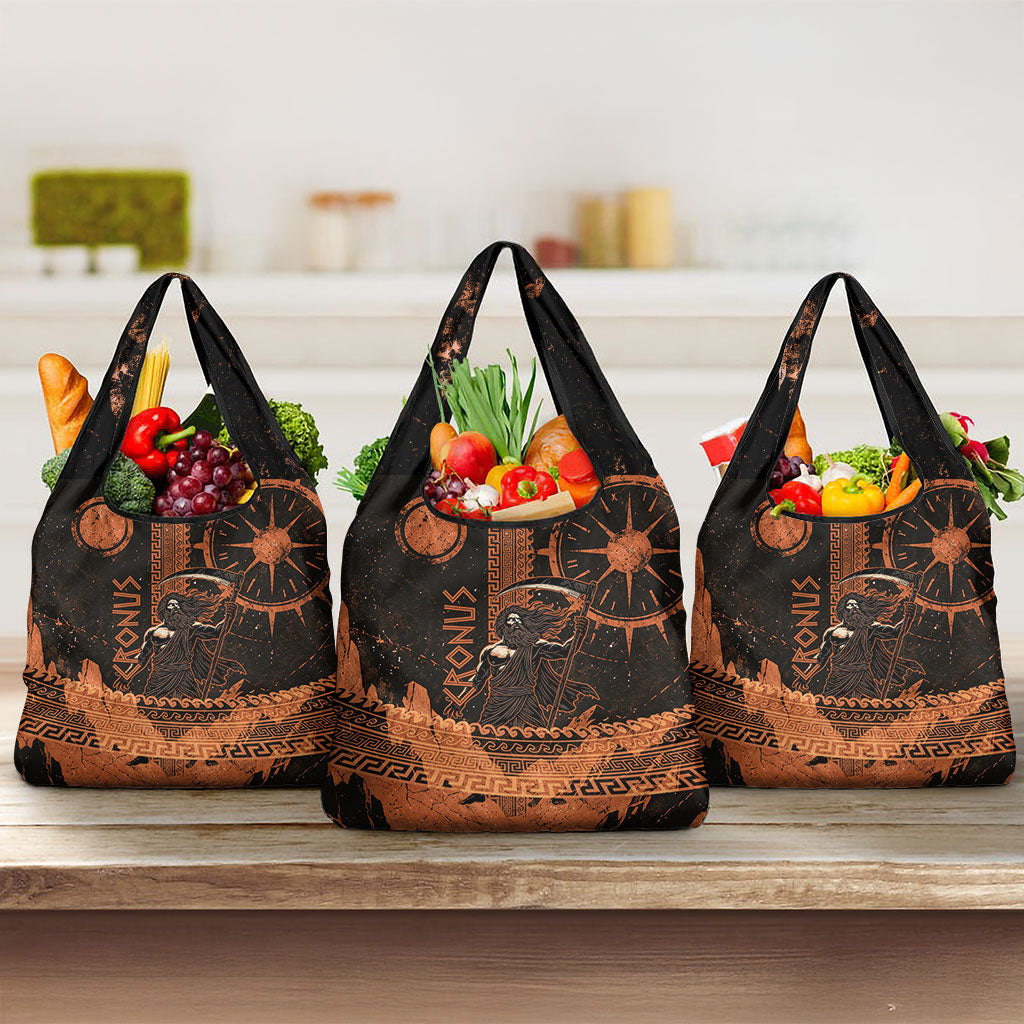 Cronus Lord Of Golden Age Grocery Bag Titan King Cronus Scythe Greek Key Art
