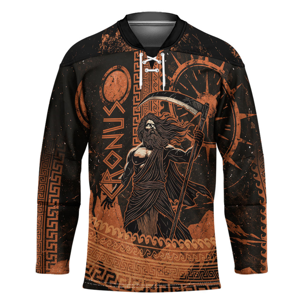 Cronus Lord Of Golden Age Hockey Jersey Titan King Cronus Scythe Greek Key Art