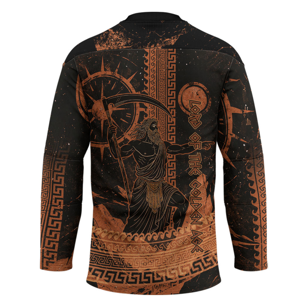 Cronus Lord Of Golden Age Hockey Jersey Titan King Cronus Scythe Greek Key Art