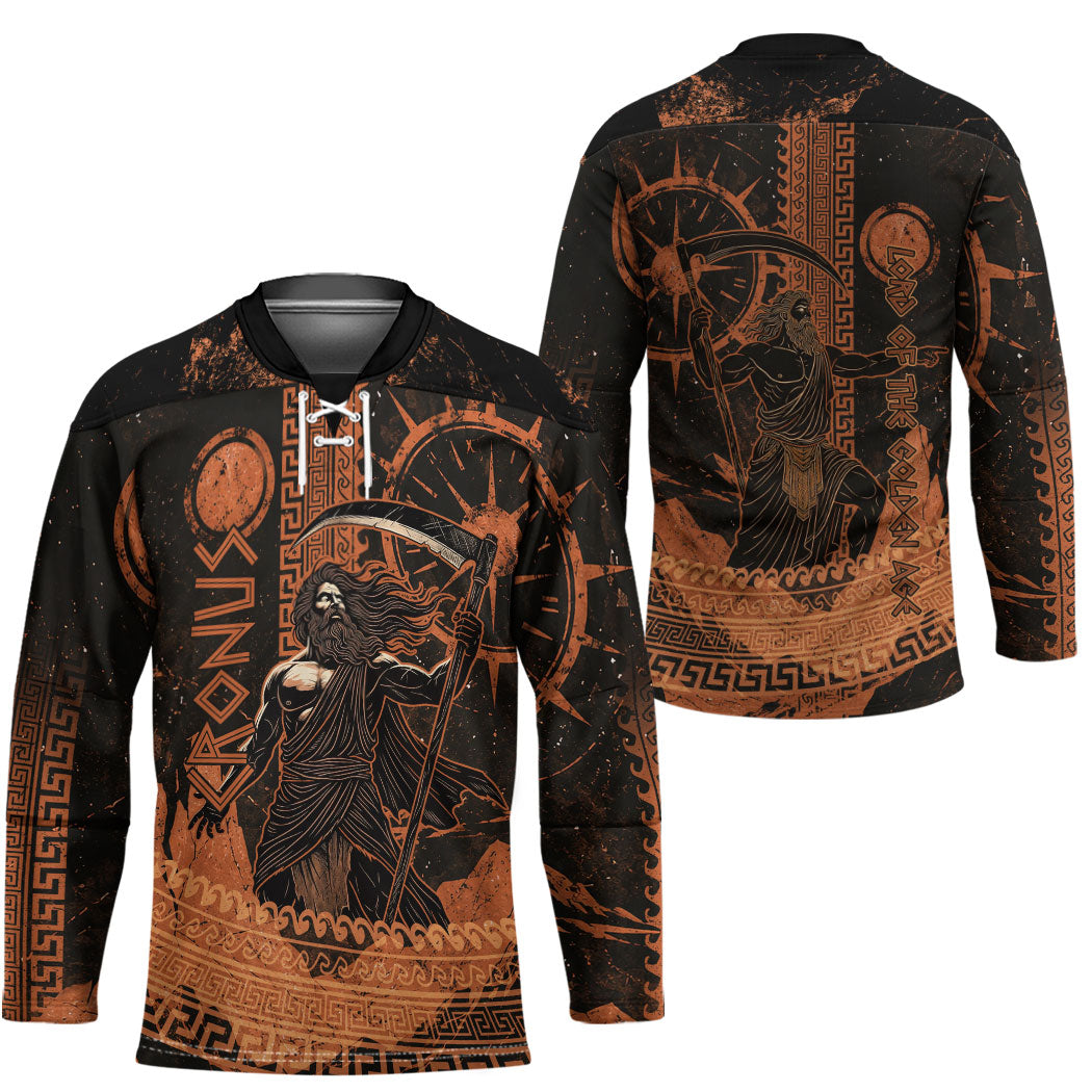 Cronus Lord Of Golden Age Hockey Jersey Titan King Cronus Scythe Greek Key Art