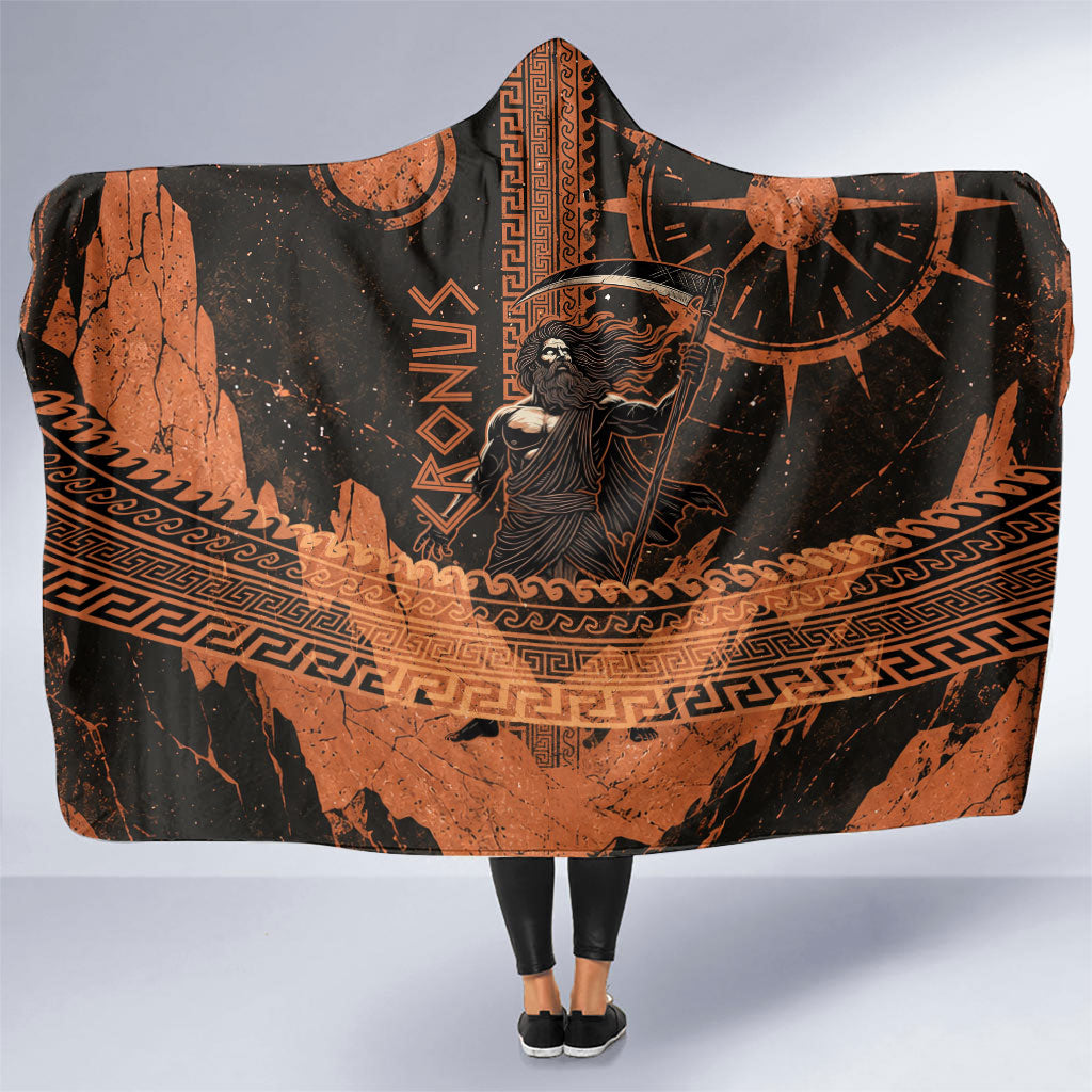 Cronus Lord Of Golden Age Hooded Blanket Titan King Cronus Scythe Greek Key Art