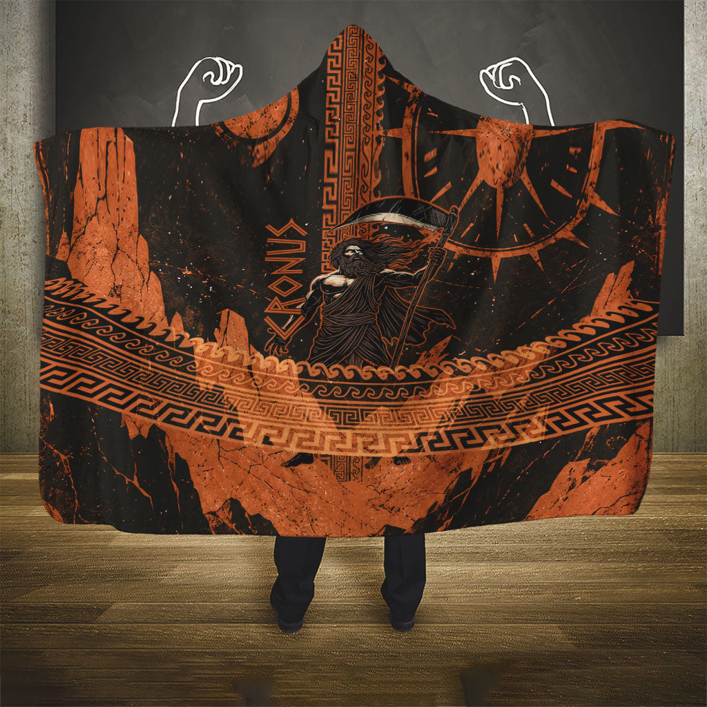 Cronus Lord Of Golden Age Hooded Blanket Titan King Cronus Scythe Greek Key Art
