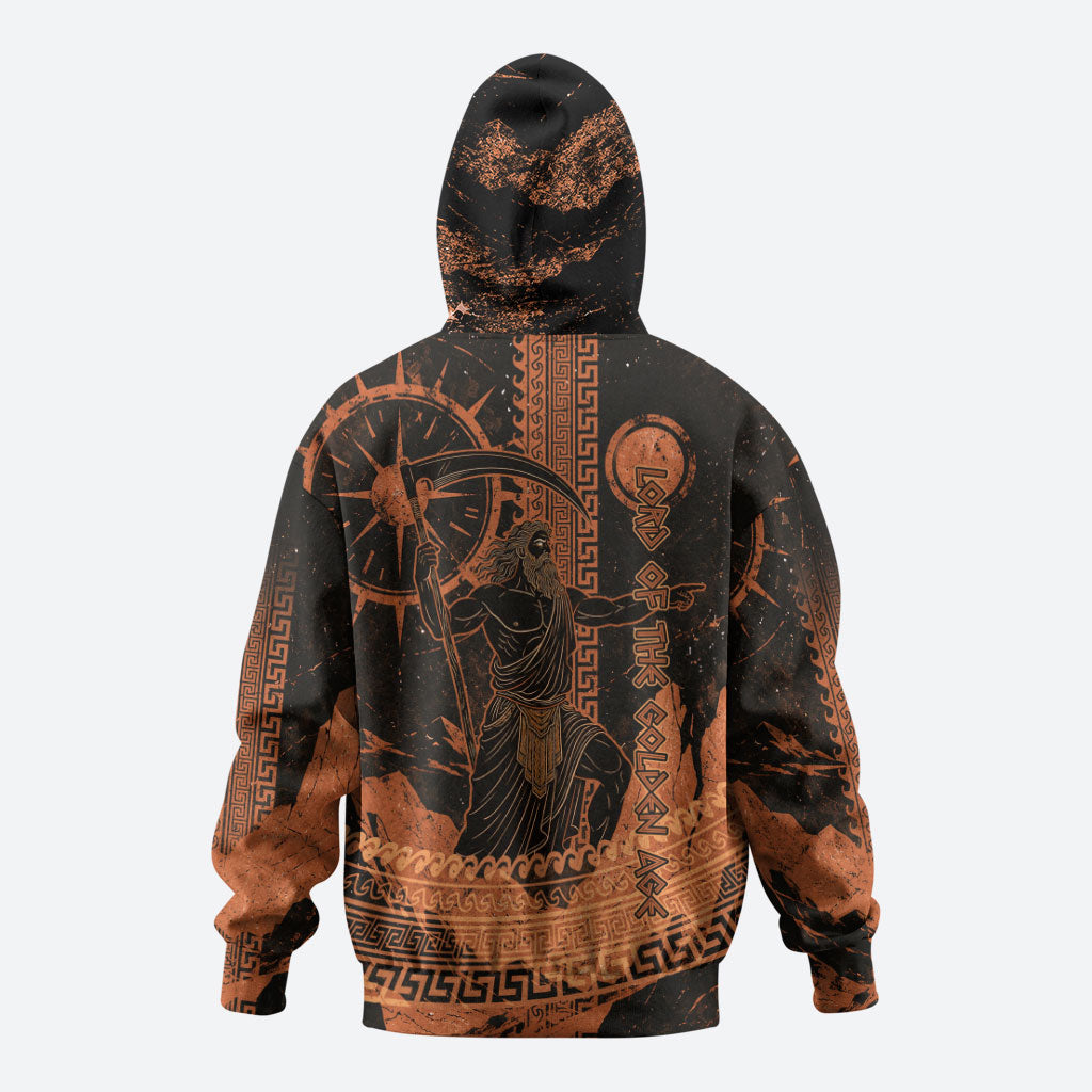 Cronus Lord Of Golden Age Hoodie Titan King Cronus Scythe Greek Key Art
