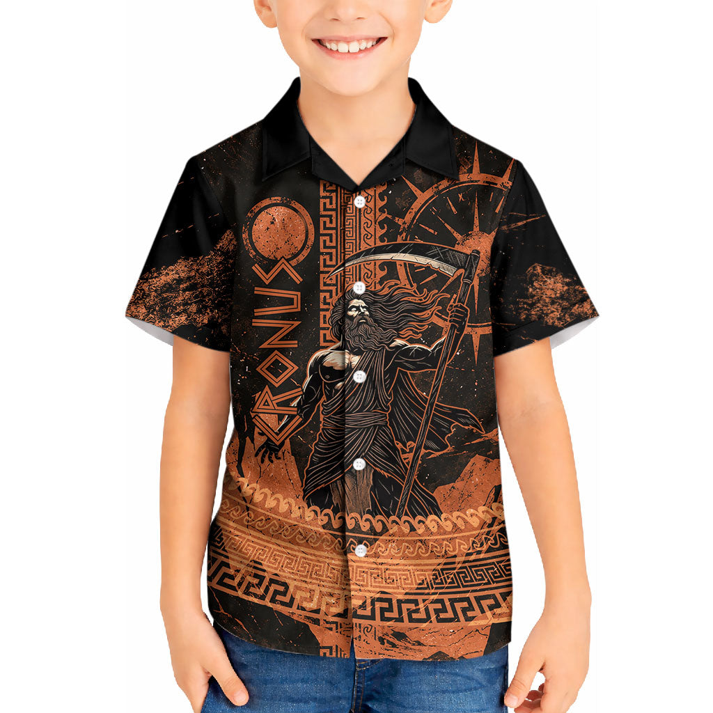 Cronus Lord Of Golden Age Kid Hawaiian Shirt Titan King Cronus Scythe Greek Key Art