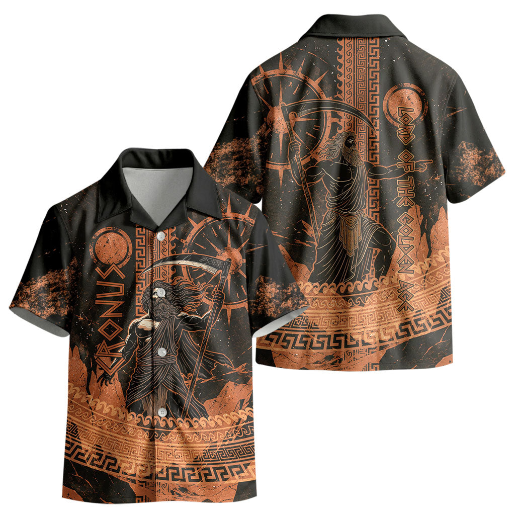 Cronus Lord Of Golden Age Kid Hawaiian Shirt Titan King Cronus Scythe Greek Key Art