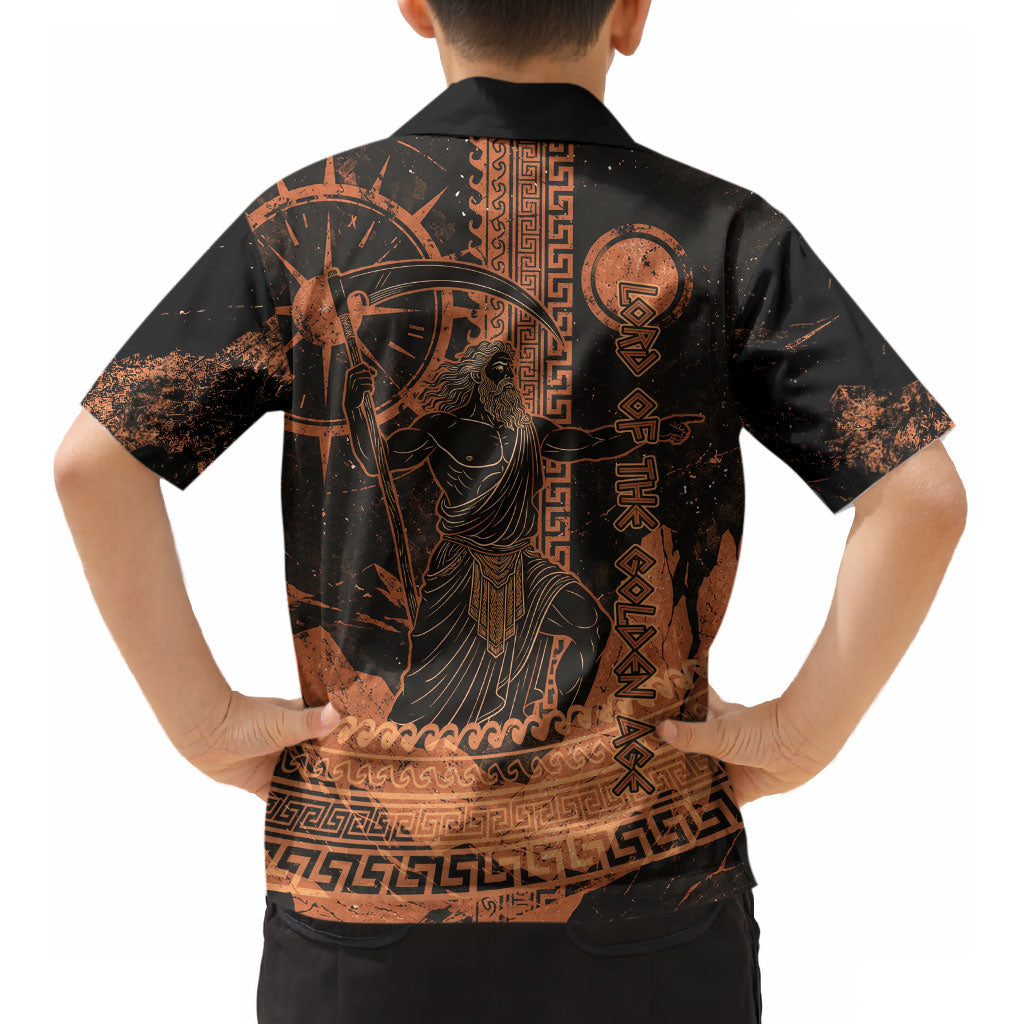 Cronus Lord Of Golden Age Kid Hawaiian Shirt Titan King Cronus Scythe Greek Key Art