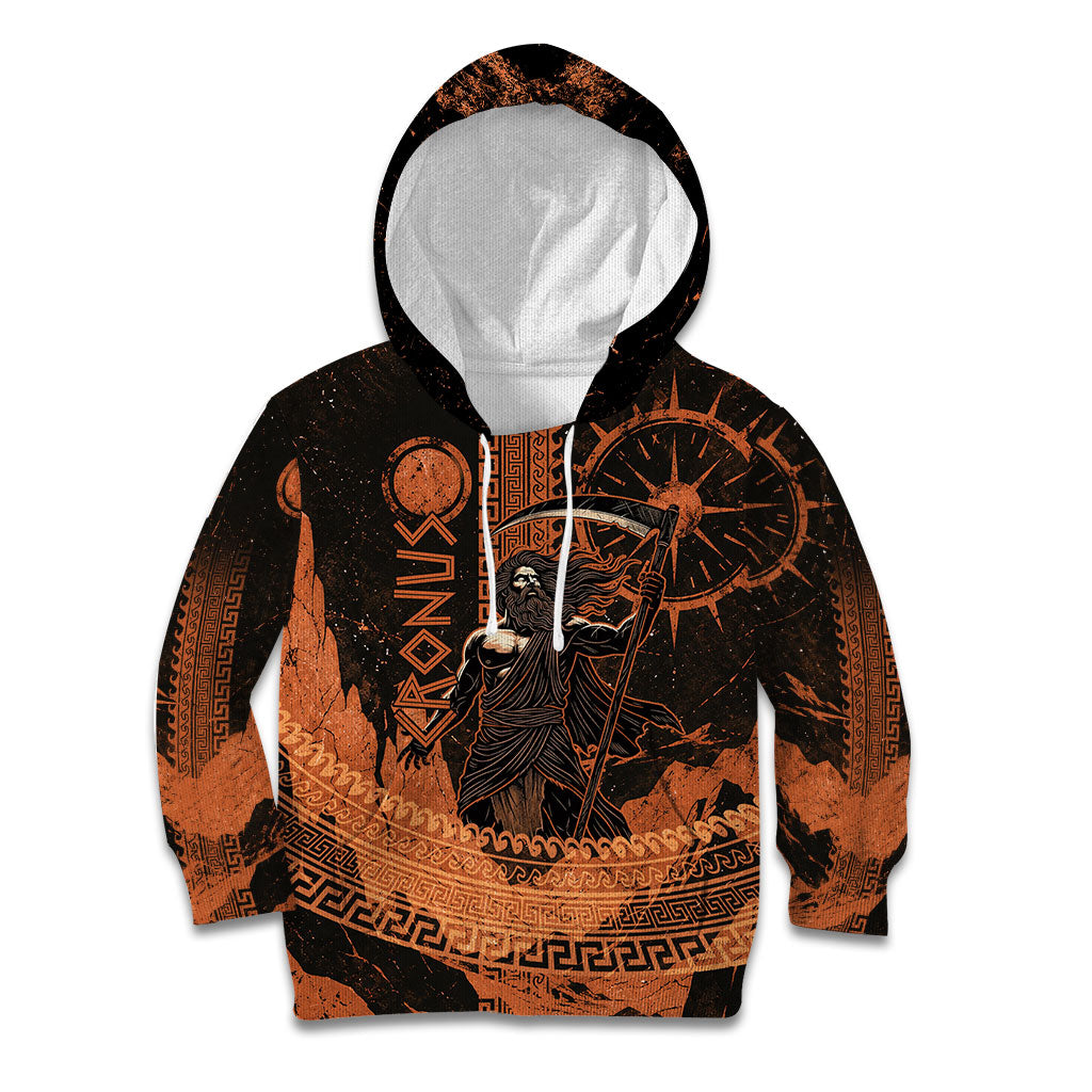 Cronus Lord Of Golden Age Kid Hoodie Titan King Cronus Scythe Greek Key Art