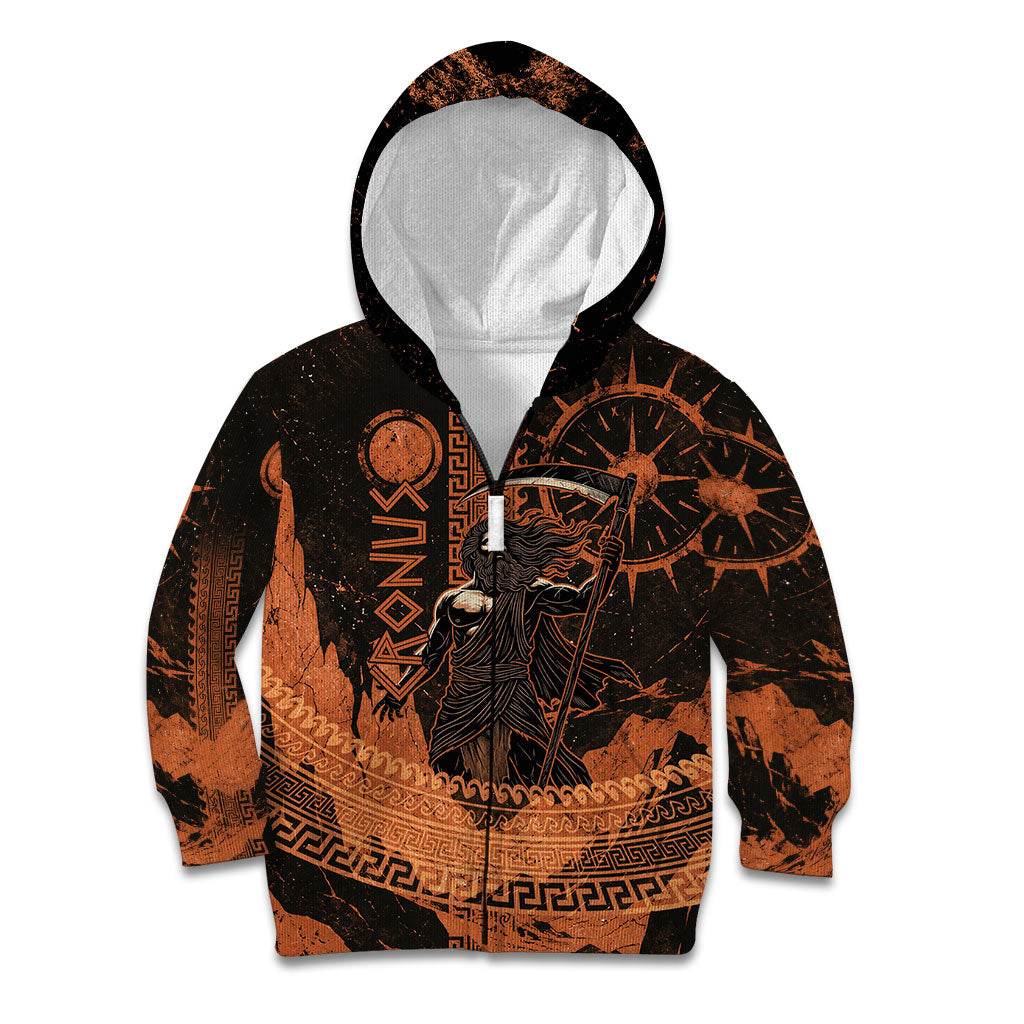 Cronus Lord Of Golden Age Kid Hoodie Titan King Cronus Scythe Greek Key Art