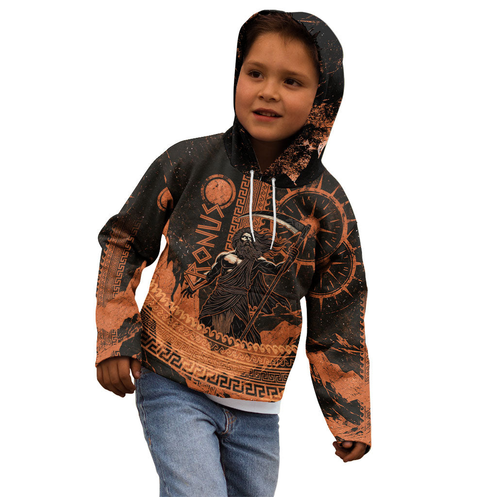 Cronus Lord Of Golden Age Kid Hoodie Titan King Cronus Scythe Greek Key Art
