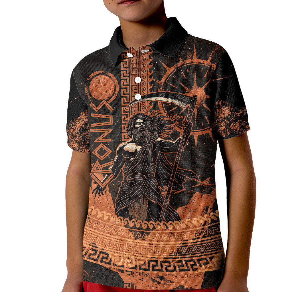 Cronus Lord Of Golden Age Kid Polo Shirt Titan King Cronus Scythe Greek Key Art