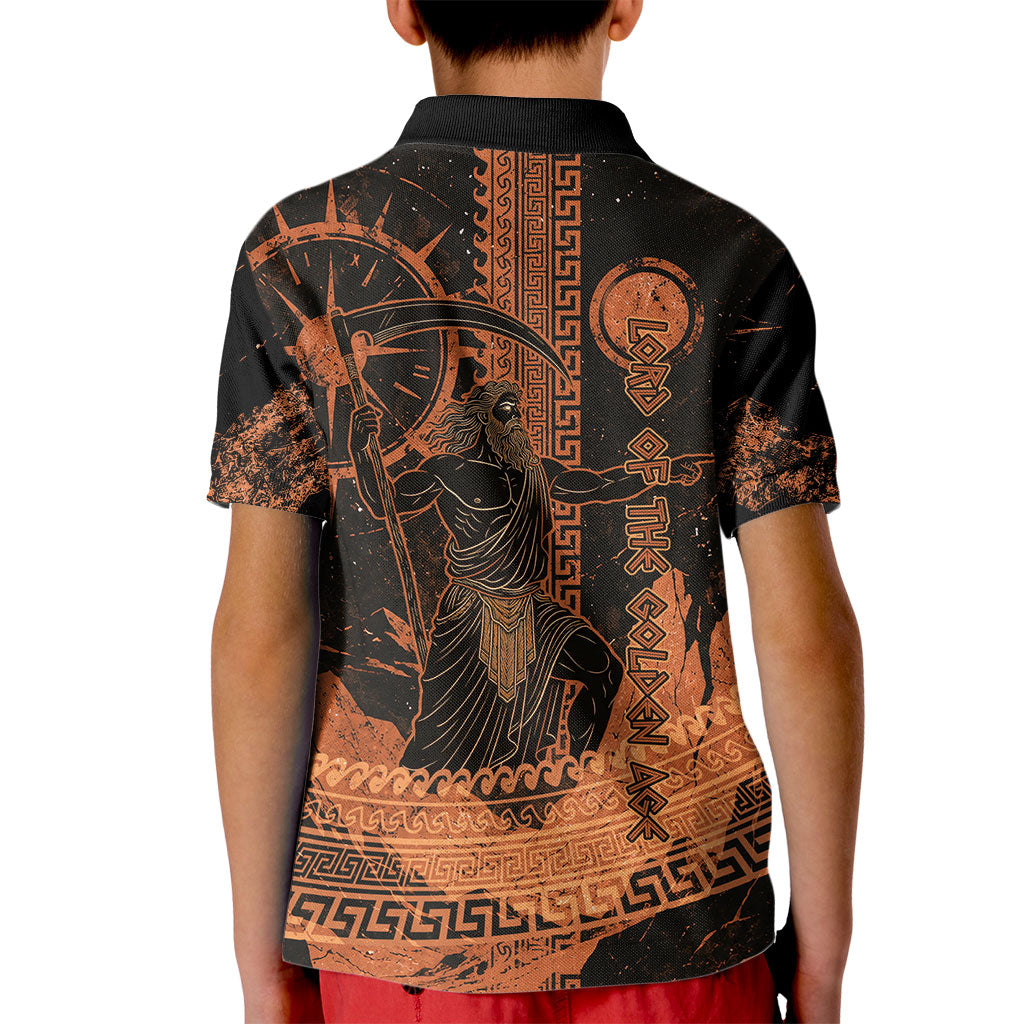Cronus Lord Of Golden Age Kid Polo Shirt Titan King Cronus Scythe Greek Key Art