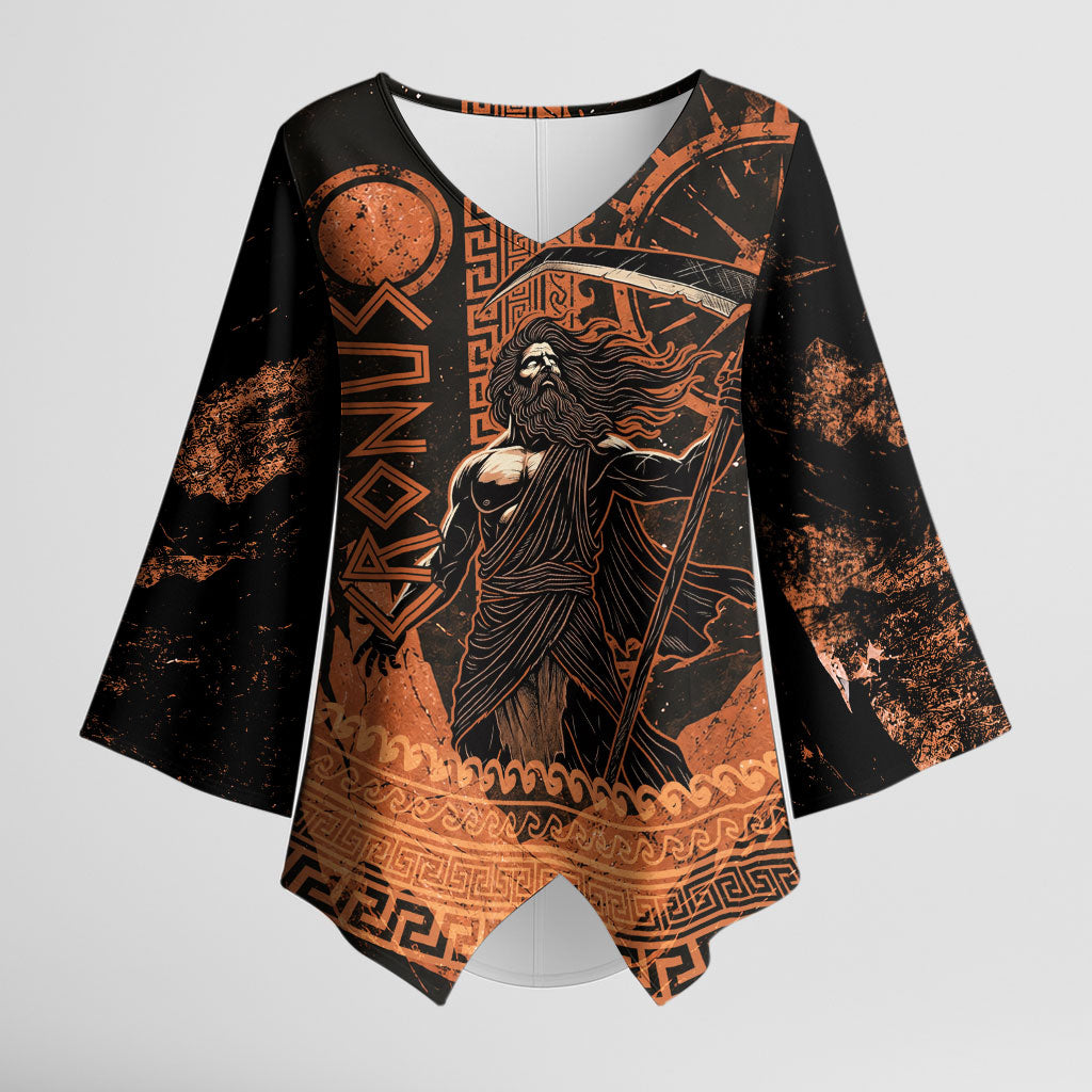 Cronus Lord Of Golden Age Kimono Sleeve Blouse Titan King Cronus Scythe Greek Key Art