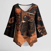 Cronus Lord Of Golden Age Kimono Sleeve Blouse Titan King Cronus Scythe Greek Key Art
