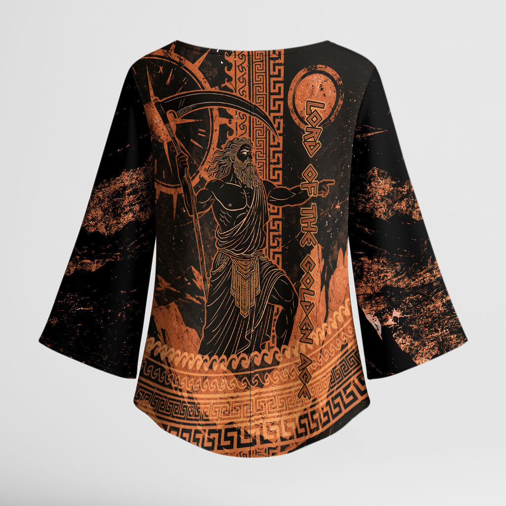 Cronus Lord Of Golden Age Kimono Sleeve Blouse Titan King Cronus Scythe Greek Key Art