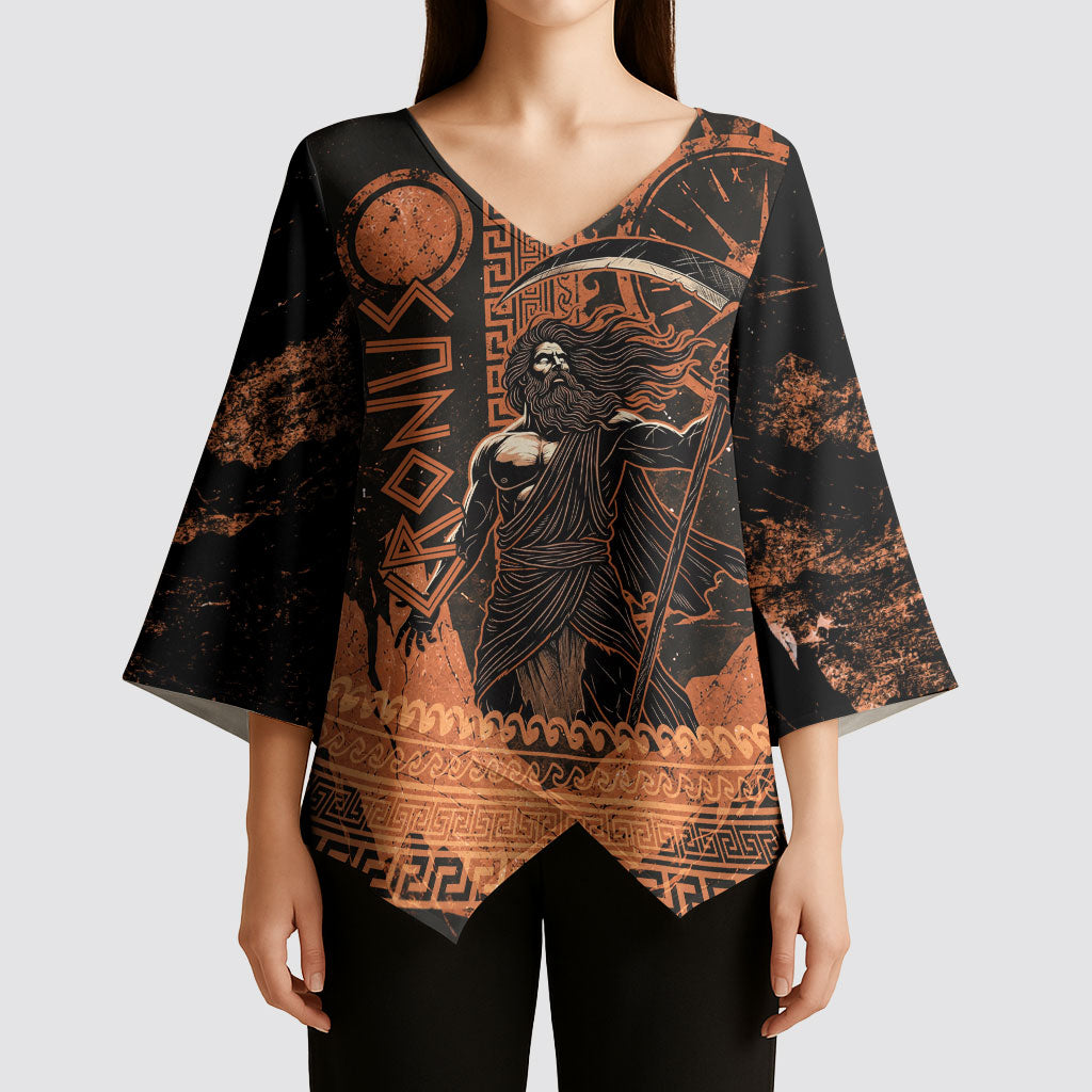 Cronus Lord Of Golden Age Kimono Sleeve Blouse Titan King Cronus Scythe Greek Key Art