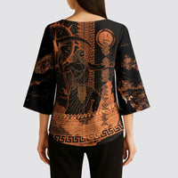 Cronus Lord Of Golden Age Kimono Sleeve Blouse Titan King Cronus Scythe Greek Key Art