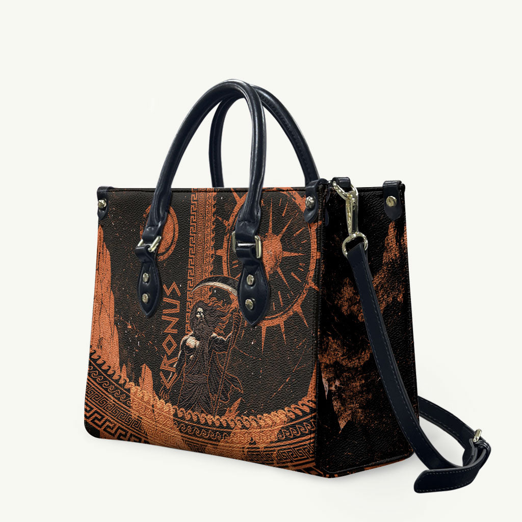 Cronus Lord Of Golden Age Leather Bag Titan King Cronus Scythe Greek Key Art