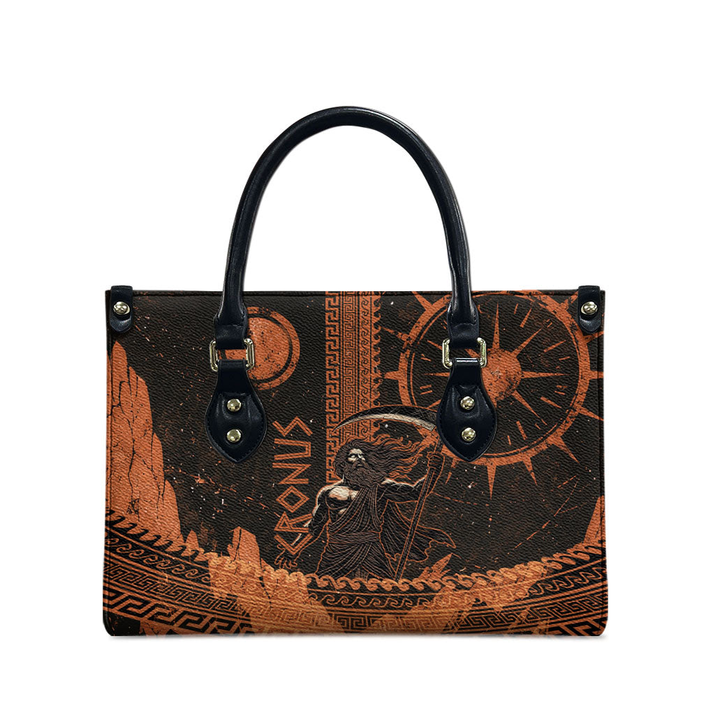 Cronus Lord Of Golden Age Leather Bag Titan King Cronus Scythe Greek Key Art