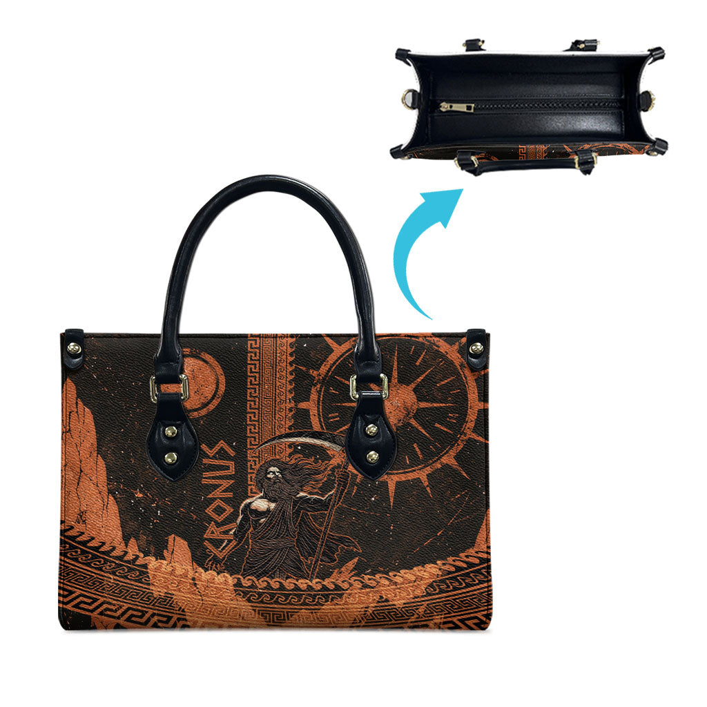 Cronus Lord Of Golden Age Leather Bag Titan King Cronus Scythe Greek Key Art