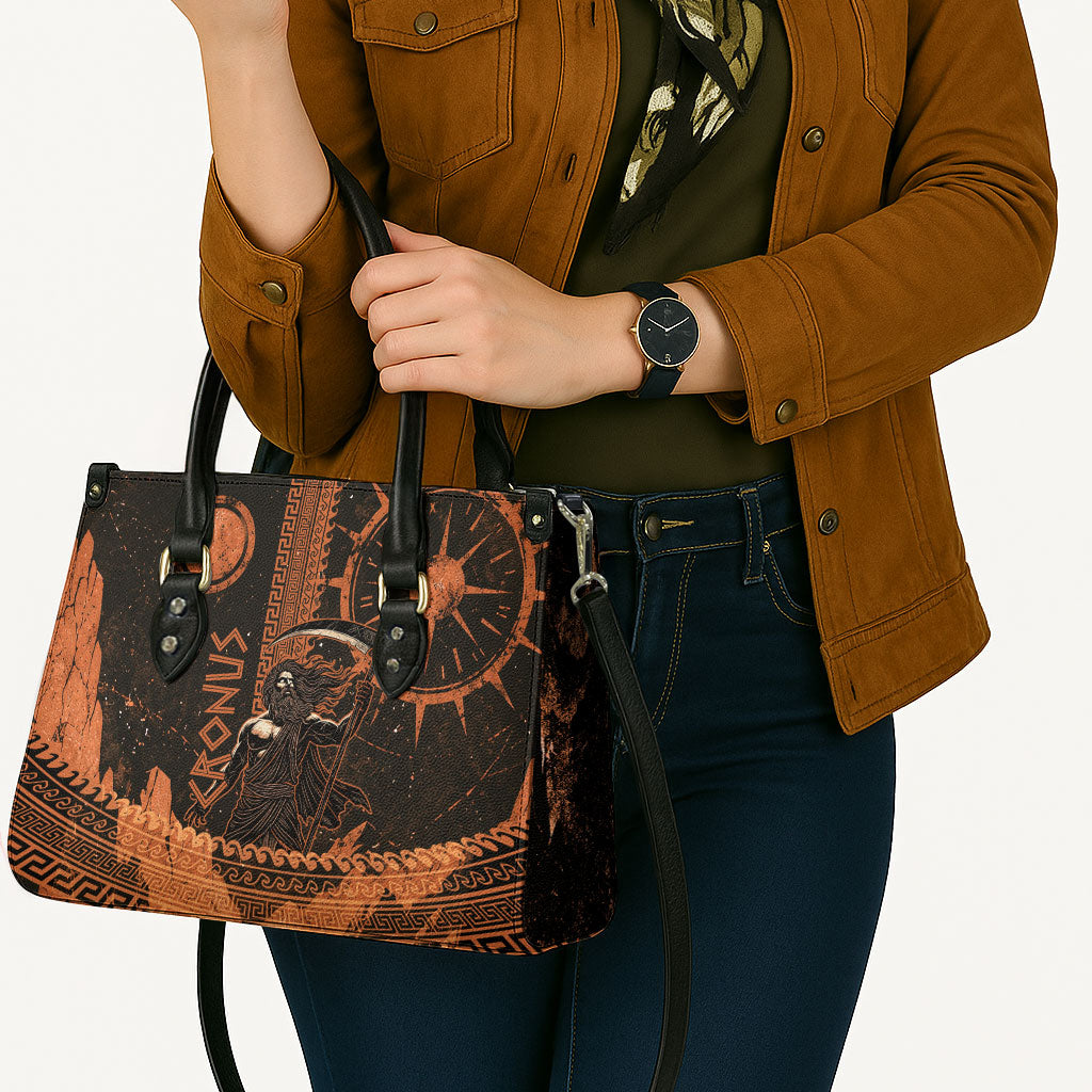 Cronus Lord Of Golden Age Leather Bag Titan King Cronus Scythe Greek Key Art
