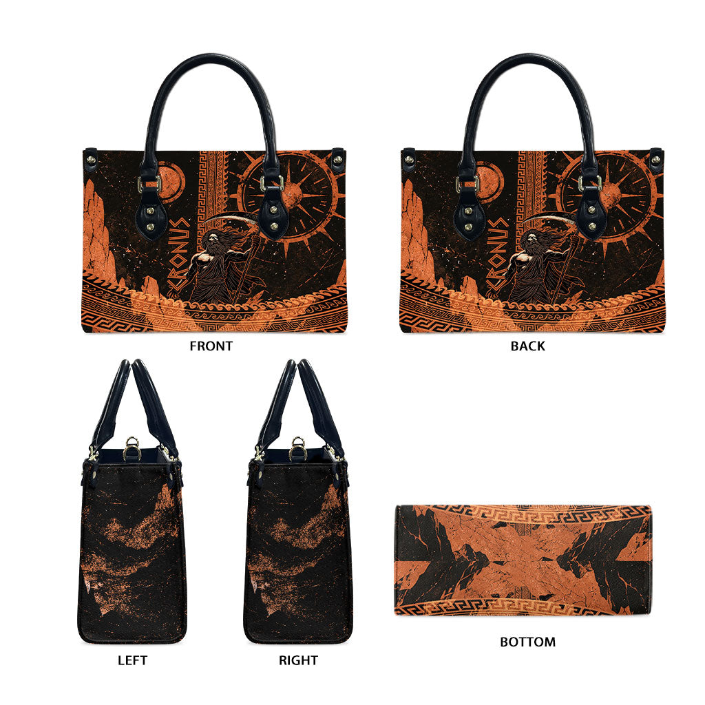 Cronus Lord Of Golden Age Leather Bag Titan King Cronus Scythe Greek Key Art
