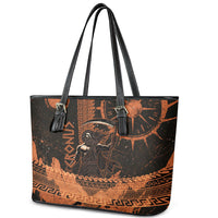Cronus Lord Of Golden Age Leather Tote Bag Titan King Cronus Scythe Greek Key Art