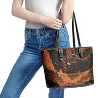 Cronus Lord Of Golden Age Leather Tote Bag Titan King Cronus Scythe Greek Key Art