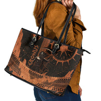 Cronus Lord Of Golden Age Leather Tote Bag Titan King Cronus Scythe Greek Key Art