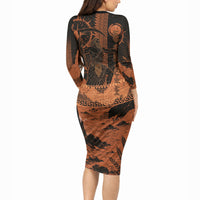 Cronus Lord Of Golden Age Long Sleeve Bodycon Dress Titan King Cronus Scythe Greek Key Art