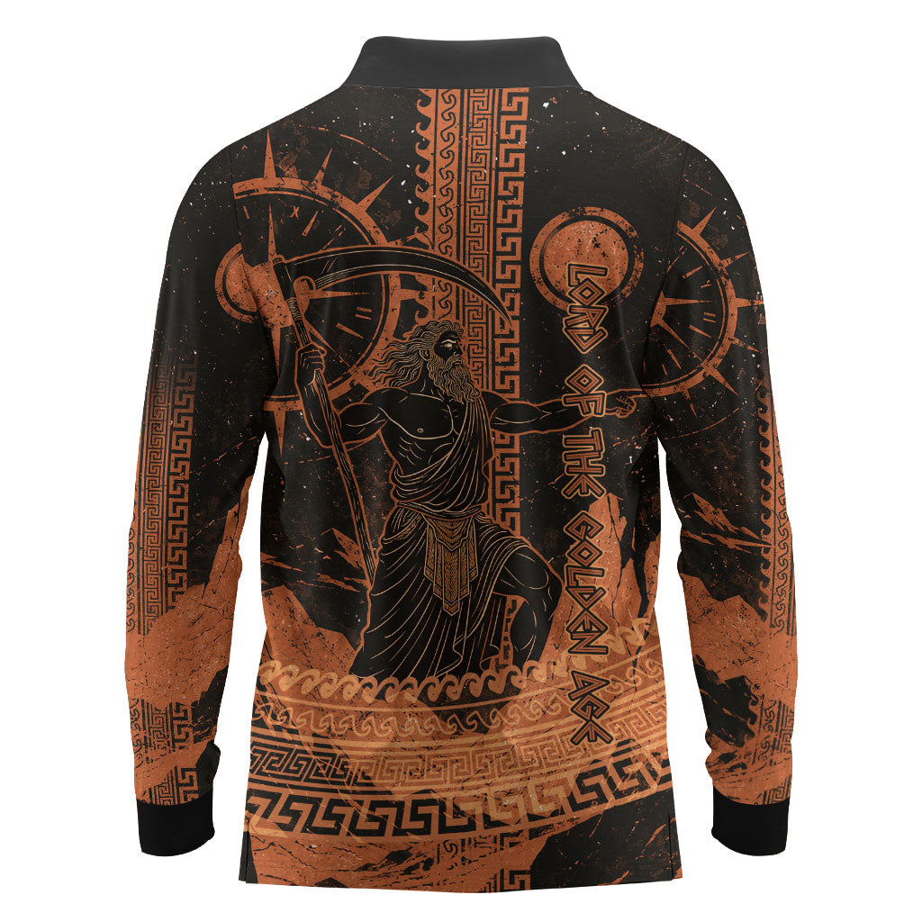 Cronus Lord Of Golden Age Long Sleeve Polo Shirt Titan King Cronus Scythe Greek Key Art