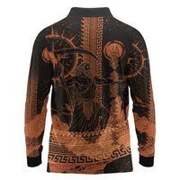 Cronus Lord Of Golden Age Long Sleeve Polo Shirt Titan King Cronus Scythe Greek Key Art