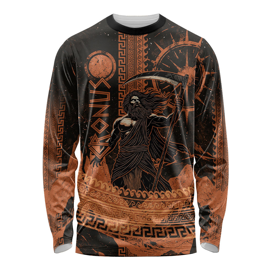 Cronus Lord Of Golden Age Long Sleeve Shirt Titan King Cronus Scythe Greek Key Art