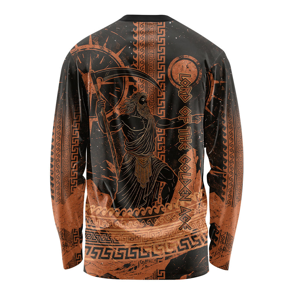 Cronus Lord Of Golden Age Long Sleeve Shirt Titan King Cronus Scythe Greek Key Art