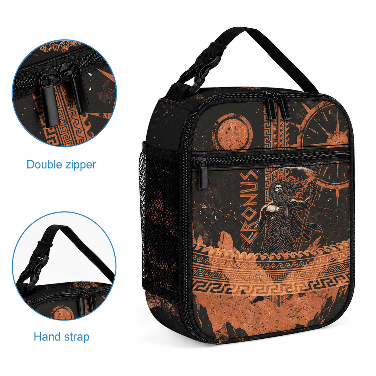 Cronus Lord Of Golden Age Lunch Bag Titan King Cronus Scythe Greek Key Art