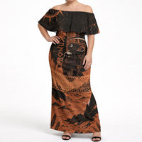 Cronus Lord Of Golden Age Off Shoulder Maxi Dress Titan King Cronus Scythe Greek Key Art