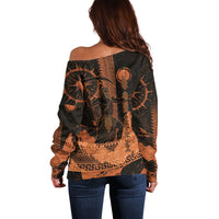 Cronus Lord Of Golden Age Off Shoulder Sweater Titan King Cronus Scythe Greek Key Art