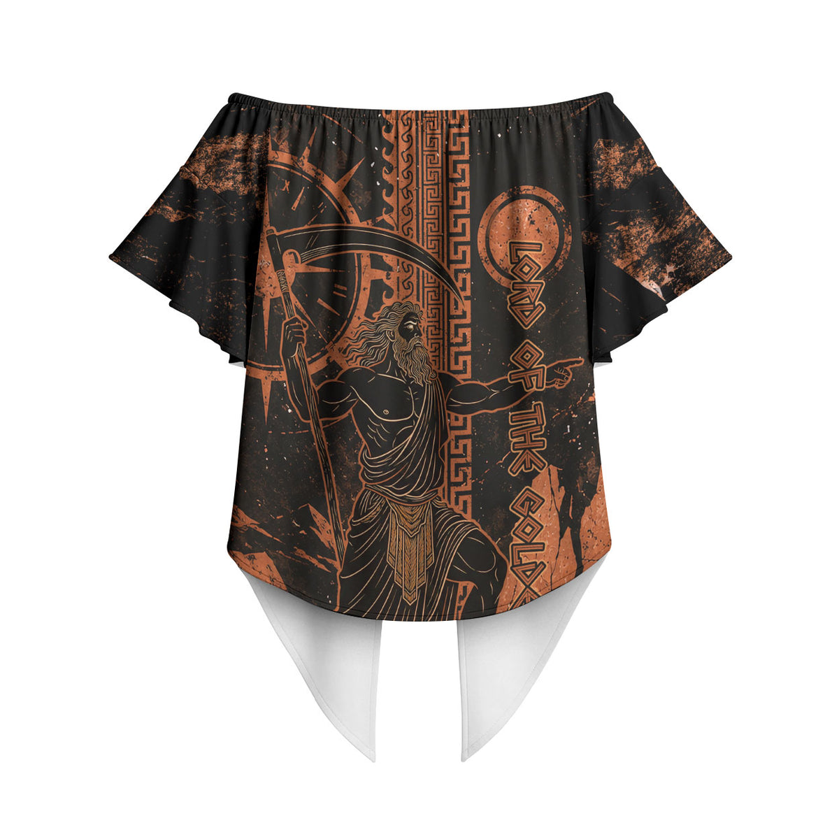 Cronus Lord Of Golden Age Off Shoulder Wrap Waist Top Titan King Cronus Scythe Greek Key Art