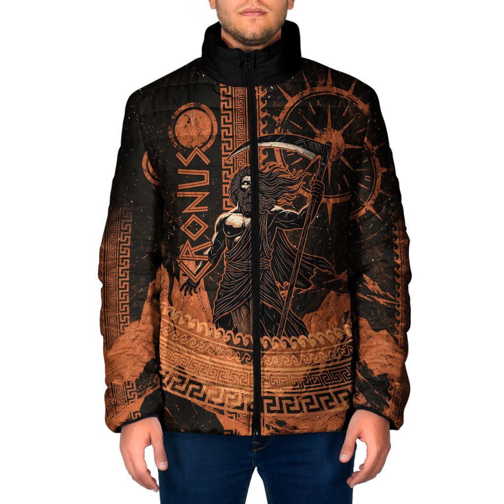 Cronus Lord Of Golden Age Padded Jacket Titan King Cronus Scythe Greek Key Art