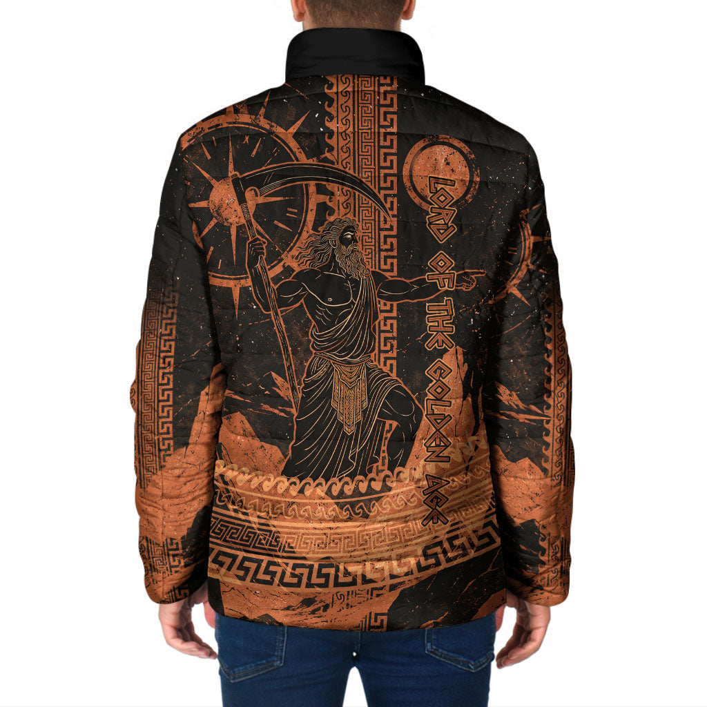 Cronus Lord Of Golden Age Padded Jacket Titan King Cronus Scythe Greek Key Art
