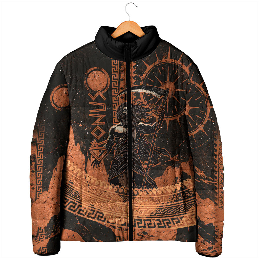 Cronus Lord Of Golden Age Padded Jacket Titan King Cronus Scythe Greek Key Art