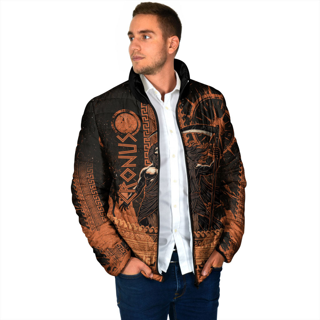 Cronus Lord Of Golden Age Padded Jacket Titan King Cronus Scythe Greek Key Art