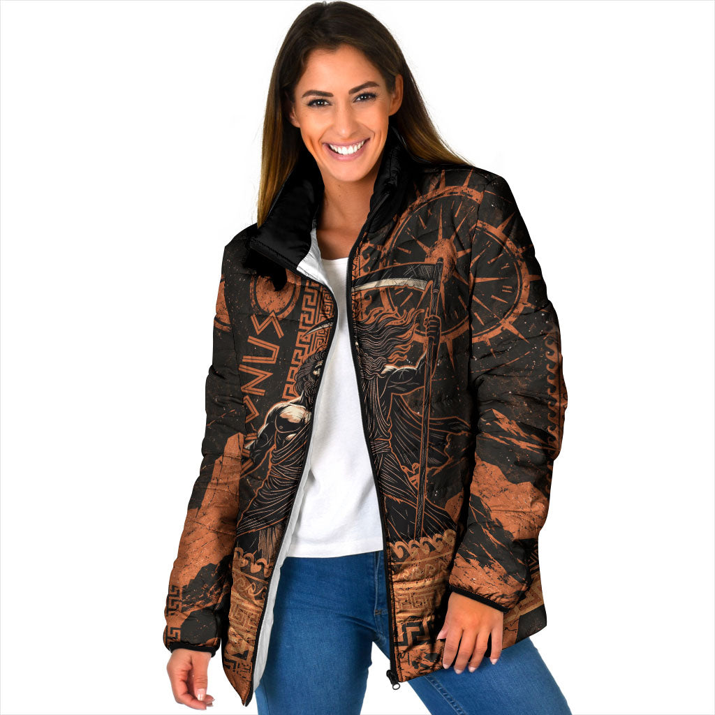 Cronus Lord Of Golden Age Padded Jacket Titan King Cronus Scythe Greek Key Art