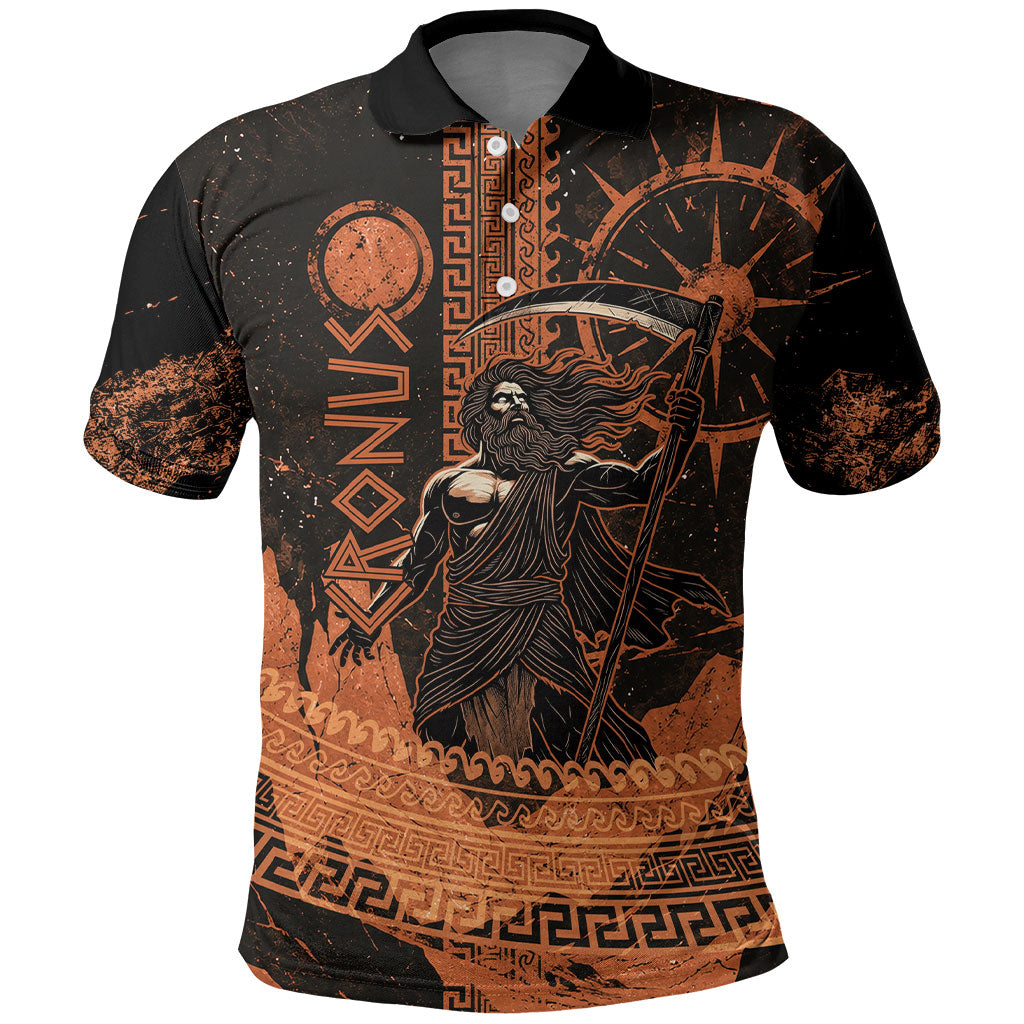 Cronus Lord Of Golden Age Polo Shirt Titan King Cronus Scythe Greek Key Art