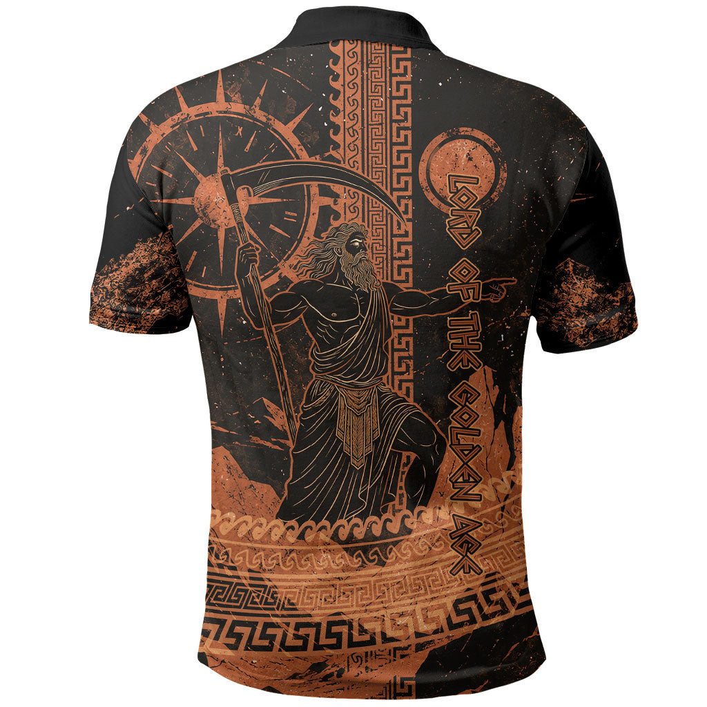 Cronus Lord Of Golden Age Polo Shirt Titan King Cronus Scythe Greek Key Art