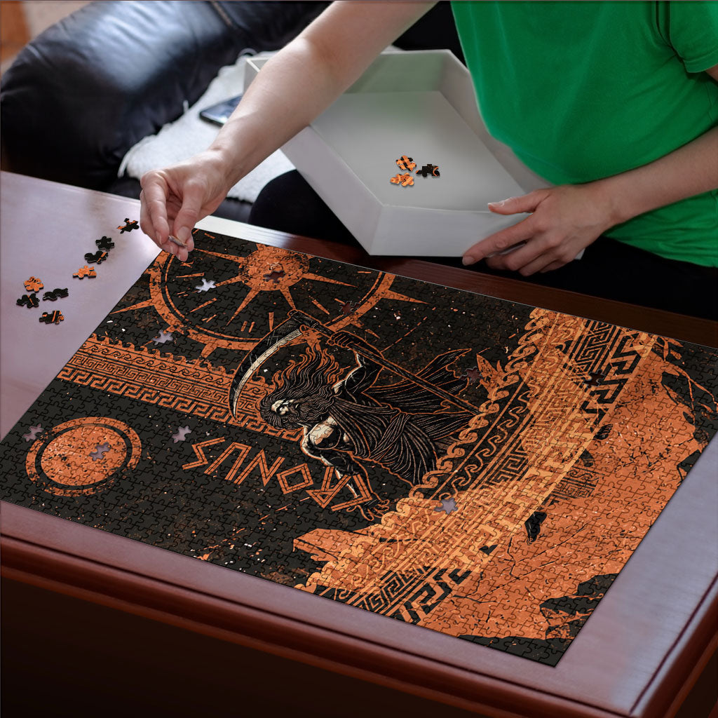 Cronus Lord Of Golden Age Puzzle Titan King Cronus Scythe Greek Key Art